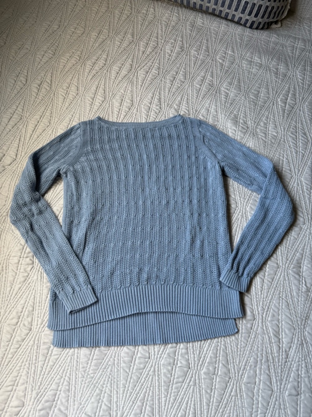 LOFT Light Blue Scoop Neck Cable Knit Sweater